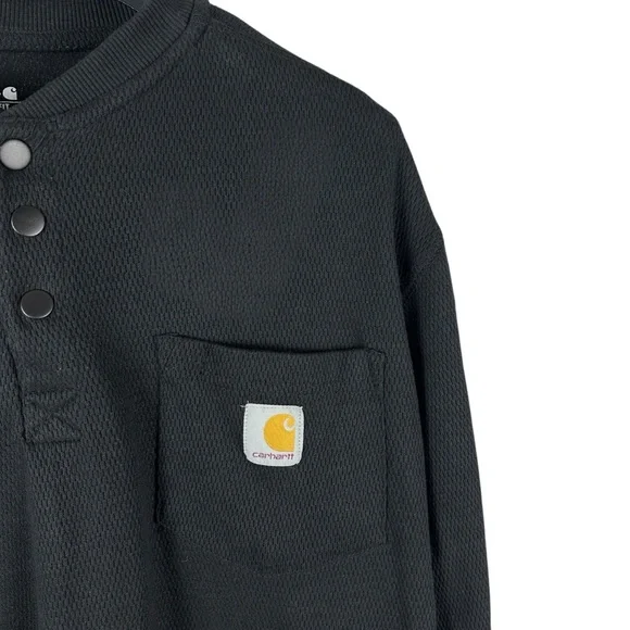 Mens Y2K Carhartt Front Pocket Henley Long Sleeve Workwear Shirt Size L Tees - Long Sleeve